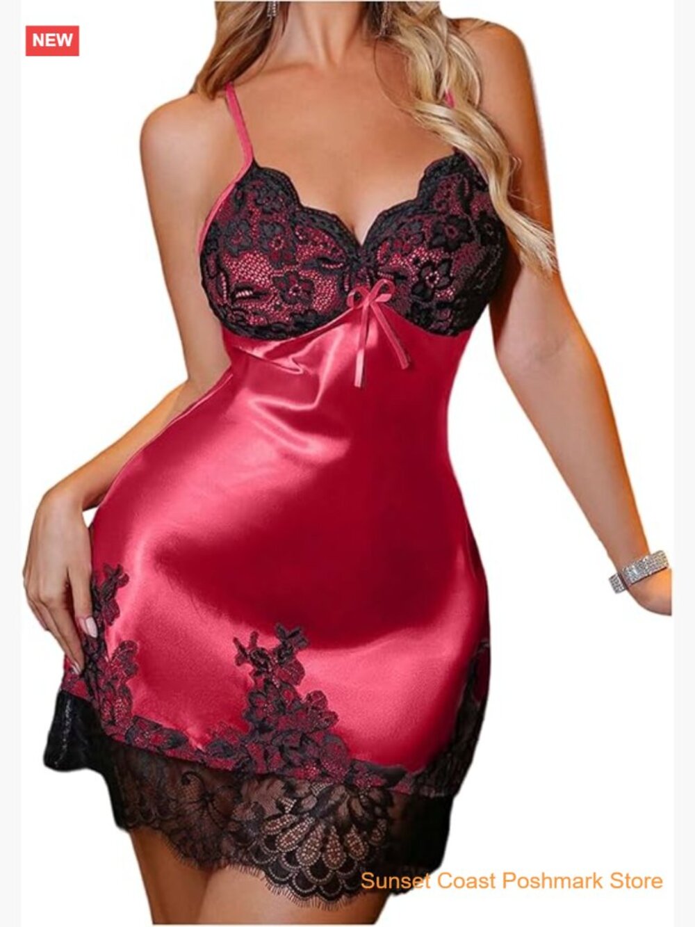 Lace Satin Nightgown V Neck Slip Dress Babydoll Sleepwear